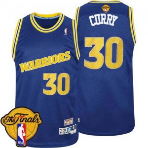 Maillot NBA Swingman Stephen Curry #30 Golden State Warriors Throwback Day 2015 The Finals Patch Bleu - Homme