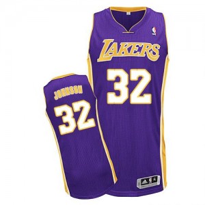 Maillot NBA Los Angeles Lakers #32 Magic Johnson Violet Adidas Authentic Road - Enfants