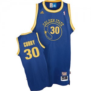 Maillot NBA Bleu royal Stephen Curry #30 Golden State Warriors Throwback Authentic Homme Adidas