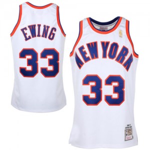Maillot NBA Blanc Patrick Ewing #33 New York Knicks Throwback Swingman Homme Mitchell and Ness