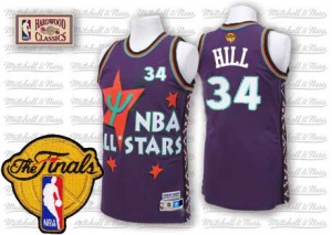 Maillot NBA Authentic Tyrone Hill #34 Cleveland Cavaliers Throwback 2015 The Finals Patch Violet - Homme