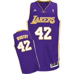 Maillot NBA Violet James Worthy #42 Los Angeles Lakers Road Swingman Homme Adidas