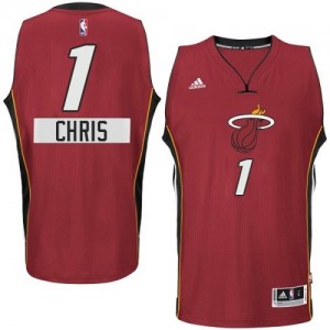 Maillot NBA Miami Heat #1 Chris Bosh Rouge Adidas Authentic 2014-15 Christmas Day - Homme