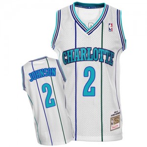 Charlotte Hornets #2 Mitchell and Ness Throwback Blanc Authentic Maillot d'équipe de NBA Expédition rapide - Larry Johnson pour Homme