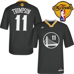 Maillot NBA Golden State Warriors #11 Klay Thompson Noir Adidas Authentic Alternate 2015 The Finals Patch - Homme