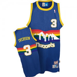 Maillot NBA Denver Nuggets #3 Allen Iverson Bleu clair Adidas Authentic Throwback - Homme
