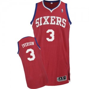 Maillot NBA Philadelphia 76ers #3 Allen Iverson Rouge Adidas Authentic Road - Enfants