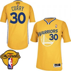 Maillot NBA Golden State Warriors #30 Stephen Curry Or Adidas Authentic Alternate 2015 The Finals Patch - Homme