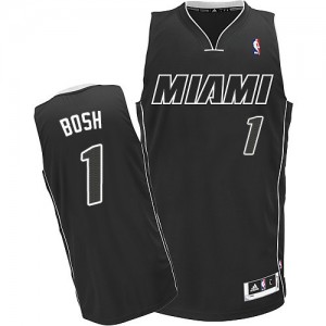 Maillot Authentic Miami Heat NBA Noir Blanc - #1 Chris Bosh - Homme