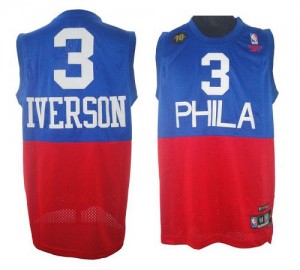 Maillot NBA Authentic Allen Iverson #3 Philadelphia 76ers 10TH Throwback Rouge Bleu - Homme