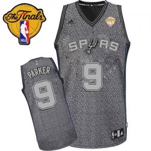 Maillot NBA Gris Tony Parker #9 San Antonio Spurs Static Fashion Finals Patch Swingman Homme Adidas