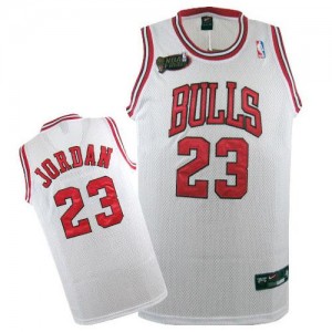 Maillot Authentic Chicago Bulls NBA Throwback Champions Patch Blanc - #23 Michael Jordan - Homme