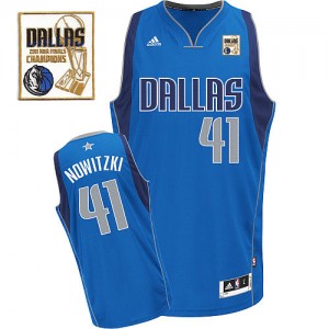 Maillot NBA Bleu royal Dirk Nowitzki #41 Dallas Mavericks Road Champions Patch Swingman Homme Adidas