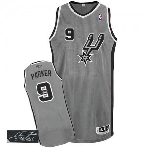 Maillot NBA Gris argenté Tony Parker #9 San Antonio Spurs Alternate Autographed Authentic Homme Adidas
