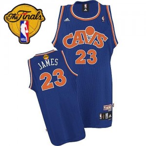 Maillot NBA Cleveland Cavaliers #23 LeBron James Bleu Adidas Authentic CAVS Throwback 2015 The Finals Patch - Homme