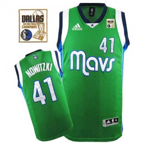 Maillot NBA Dallas Mavericks #41 Dirk Nowitzki Vert Adidas Swingman Champions Patch - Homme
