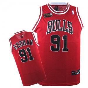 Maillot NBA Authentic Dennis Rodman #91 Chicago Bulls Champions Patch Rouge - Homme