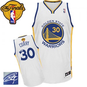 Maillot NBA Blanc Stephen Curry #30 Golden State Warriors Home Autographed 2015 The Finals Patch Authentic Homme Adidas