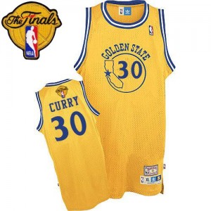 Maillot NBA Authentic Stephen Curry #30 Golden State Warriors New Throwback 2015 The Finals Patch Or - Homme