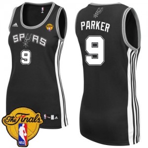 Maillot NBA Noir Tony Parker #9 San Antonio Spurs Road Finals Patch Swingman Femme Adidas