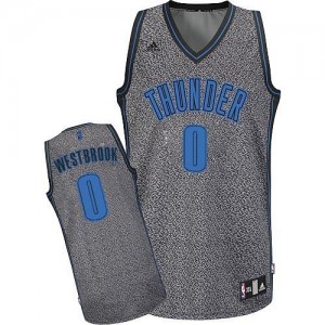 Maillot NBA Gris Russell Westbrook #0 Oklahoma City Thunder Static Fashion Swingman Homme Adidas