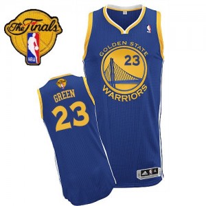 Maillot NBA Golden State Warriors #23 Draymond Green Bleu royal Adidas Authentic Road 2015 The Finals Patch - Homme
