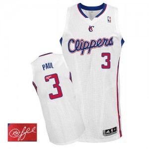 Maillot NBA Los Angeles Clippers #3 Chris Paul Blanc Adidas Authentic Home Autographed - Homme