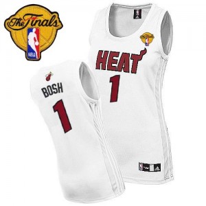 Maillot NBA Miami Heat #1 Chris Bosh Blanc Adidas Authentic Home Finals Patch - Femme
