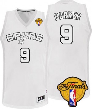 Maillot NBA San Antonio Spurs #9 Tony Parker Blanc Adidas Authentic Winter On-Court Finals Patch - Homme