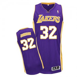 Los Angeles Lakers Magic Johnson #32 Road Authentic Maillot d'équipe de NBA - Violet pour Homme