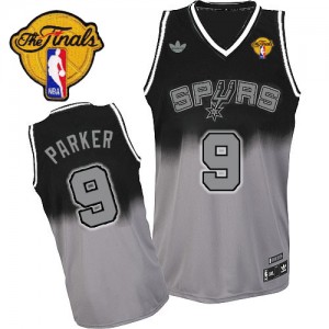 Maillot NBA Gris noir Tony Parker #9 San Antonio Spurs Fadeaway Fashion Finals Patch Swingman Homme Adidas