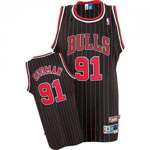 Chicago Bulls #91 Adidas Throwback Noir Rouge Authentic Maillot d'équipe de NBA Remise - Dennis Rodman pour Homme