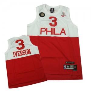 Maillot Blanc Rouge 10TH Throwback Authentic Philadelphia 76ers - Allen Iverson #3 - Homme
