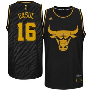 Chicago Bulls #16 Adidas Precious Metals Fashion Noir Authentic Maillot d'équipe de NBA sortie magasin - Pau Gasol pour Homme
