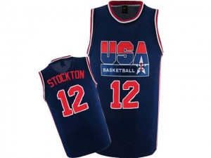 Maillot Nike Bleu marin 2012 Olympic Retro Authentic Team USA - John Stockton #12 - Homme