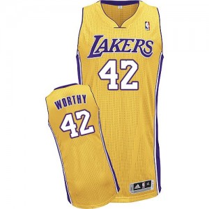 Maillot NBA Los Angeles Lakers #42 James Worthy Or Adidas Authentic Home - Homme
