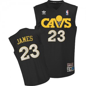 Maillot NBA Cleveland Cavaliers #23 LeBron James Noir Adidas Authentic CAVS Throwback - Homme