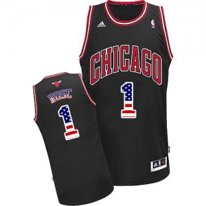 Chicago Bulls Derrick Rose #1 USA Flag Fashion Swingman Maillot d'équipe de NBA - Noir pour Homme