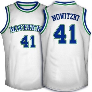Maillot NBA Dallas Mavericks #41 Dirk Nowitzki Blanc Adidas Authentic Throwback - Homme