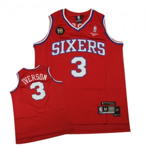 Maillot NBA Rouge Allen Iverson #3 Philadelphia 76ers Throwback 10TH Authentic Homme