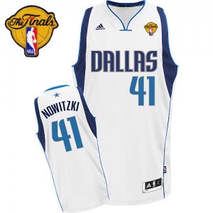 Maillot NBA Swingman Dirk Nowitzki #41 Dallas Mavericks Home Finals Patch Blanc - Homme