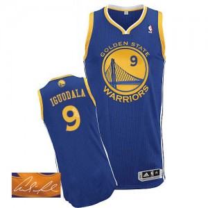 Maillot NBA Bleu royal Andre Iguodala #9 Golden State Warriors Road Autographed Authentic Homme Adidas