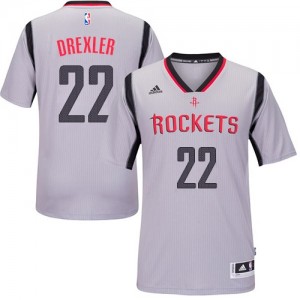 Maillot NBA Gris Clyde Drexler #22 Houston Rockets Alternate Authentic Homme Adidas