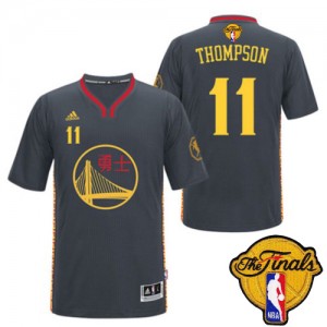 Maillot NBA Golden State Warriors #11 Klay Thompson Noir Adidas Authentic Slate Chinese New Year 2015 The Finals Patch - Homme