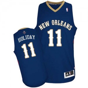 New Orleans Pelicans Jrue Holiday #11 Road Authentic Maillot d'équipe de NBA - Bleu marin pour Homme