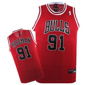 Maillot NBA Rouge Dennis Rodman #91 Chicago Bulls Authentic Homme Nike