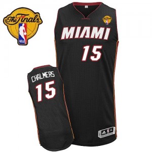Maillot NBA Noir Mario Chalmers #15 Miami Heat Road Finals Patch Authentic Homme Adidas