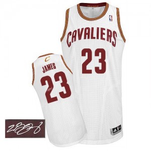 Maillot NBA Blanc LeBron James #23 Cleveland Cavaliers Home Autographed Authentic Homme Adidas