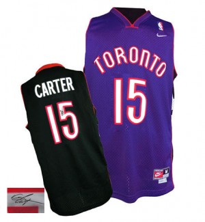 Maillot NBA Toronto Raptors #15 Vince Carter Noir / Violet Nike Authentic Throwback Autographed - Homme