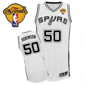 Maillot NBA San Antonio Spurs #50 David Robinson Blanc Adidas Authentic Home Finals Patch - Homme